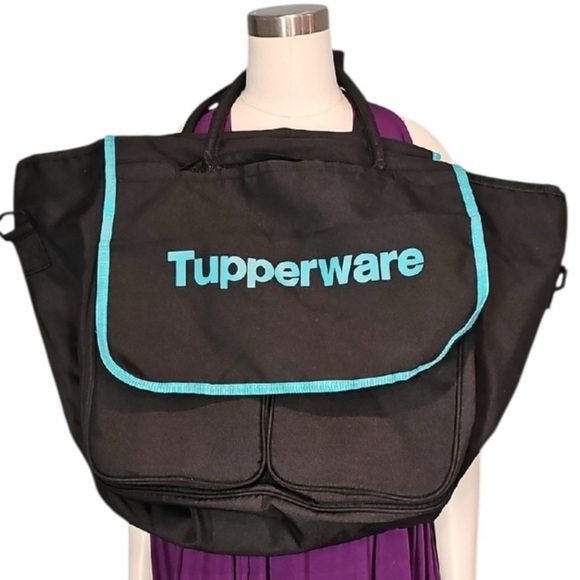 Tupperware Handbags - 🌺 Tupperware Black Tote with Blue Trim